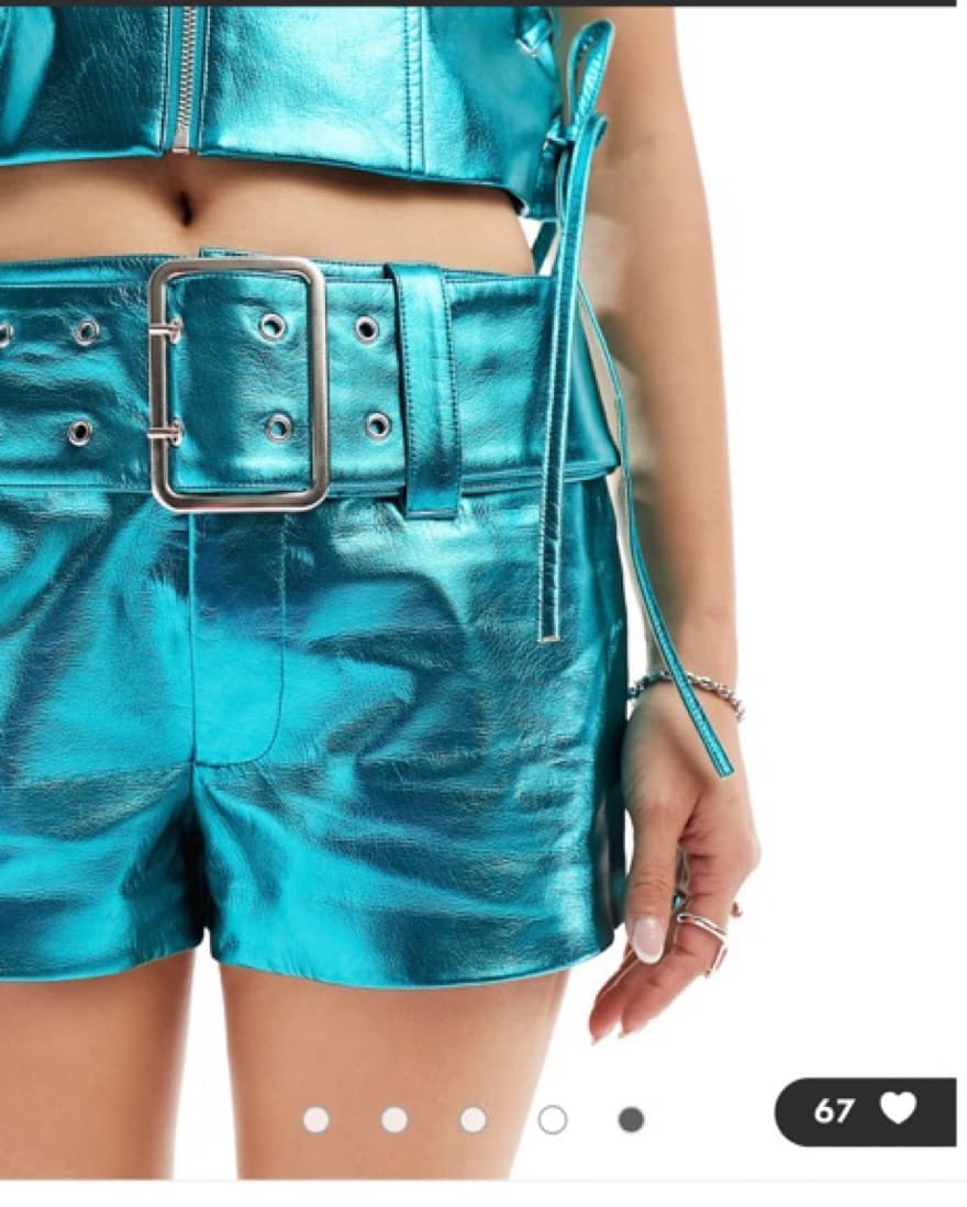 Blue Metallic Faux Leather Shorts - Image 3