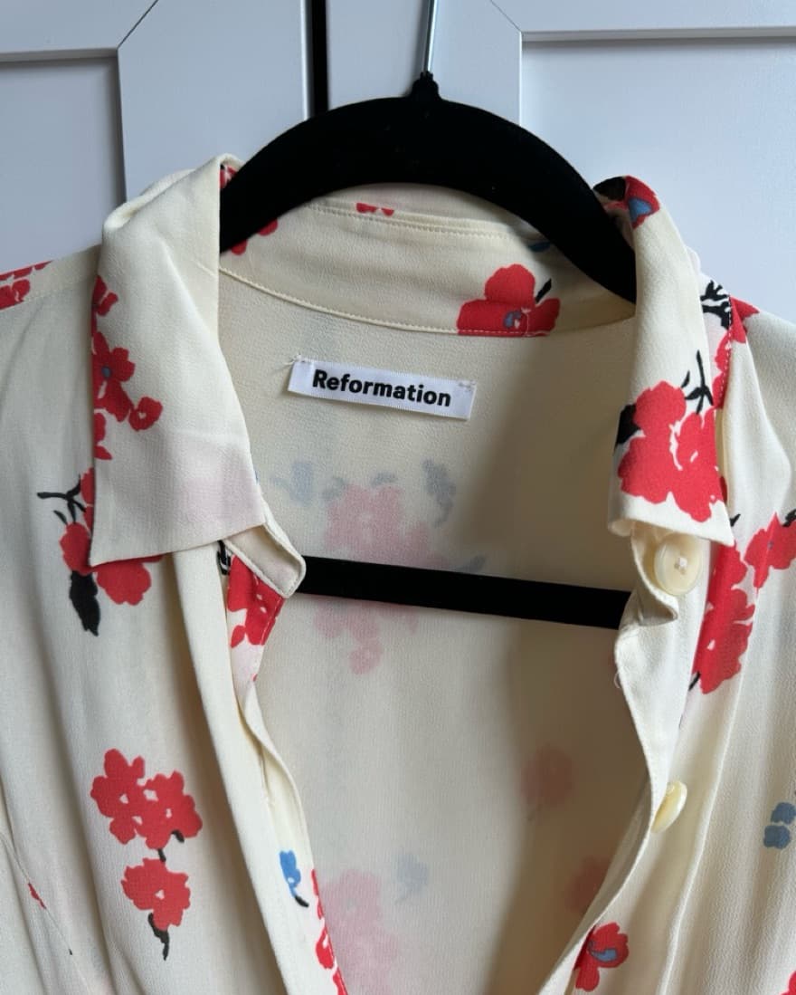 Reformatiom Cream And Red Floral Dress - Image 5