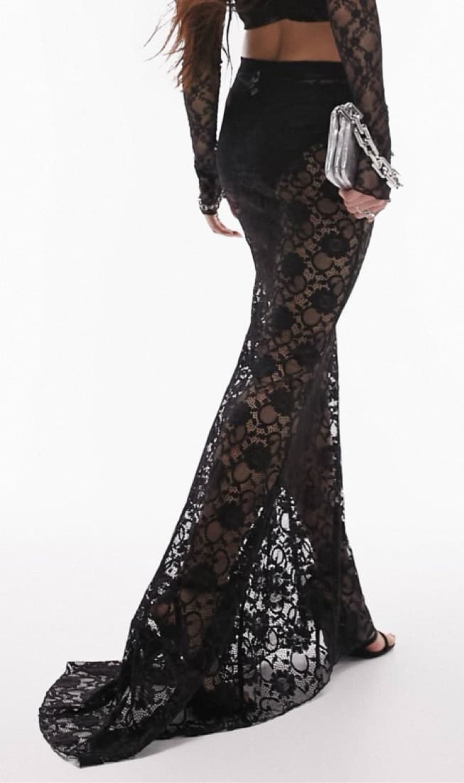 Topshop Fishtail Sheer Lace Maxi Skirt - Image 3