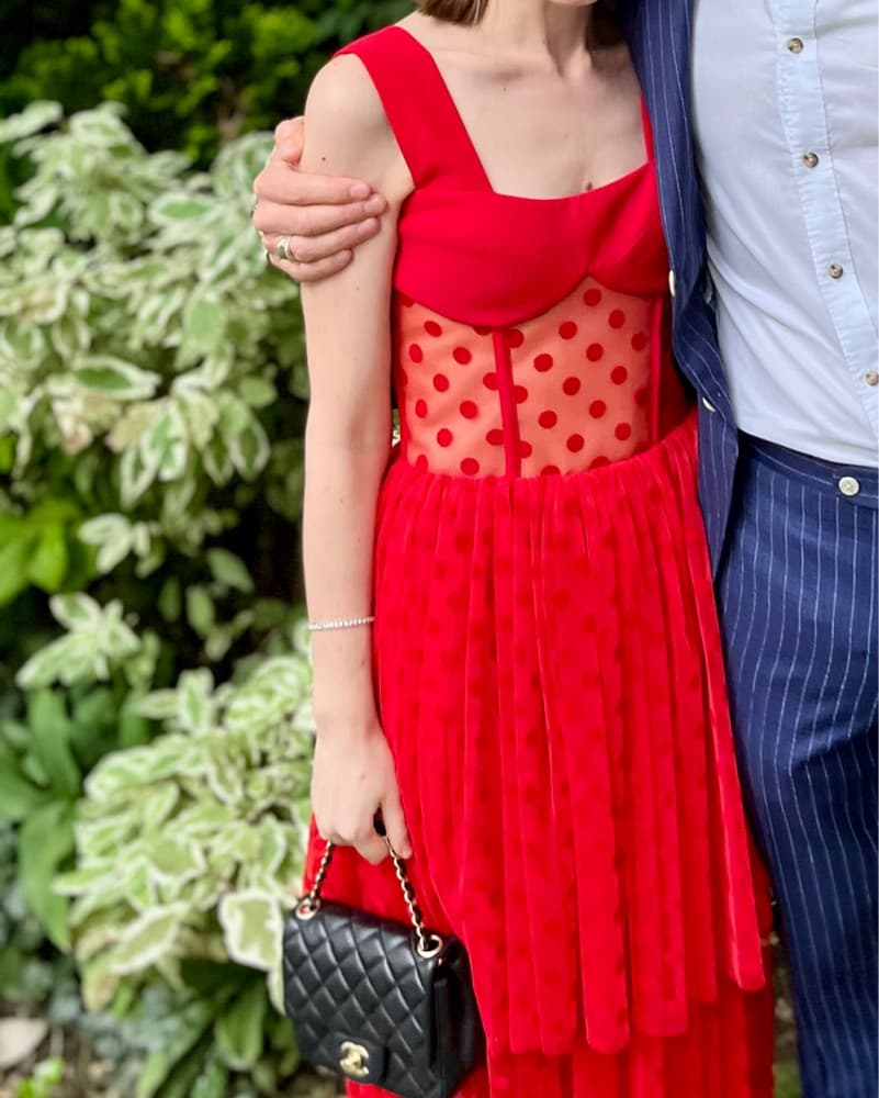 Rasario Red Tulle Polka Dot Gown - Image 1