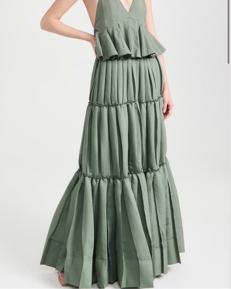 Elegant Tiered Sage Green Maxi Dress  - Image 2