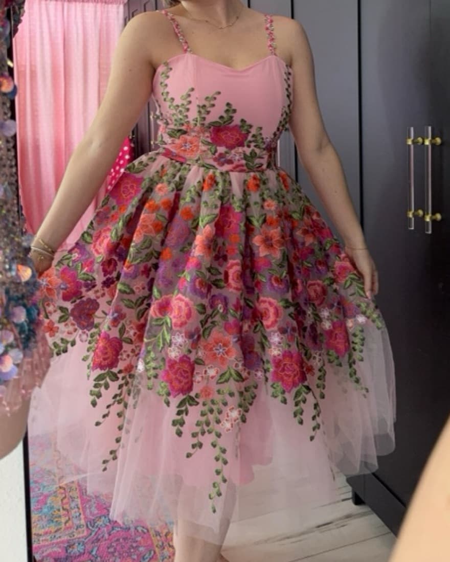 Floral Tulle Midi Dress - Image 3