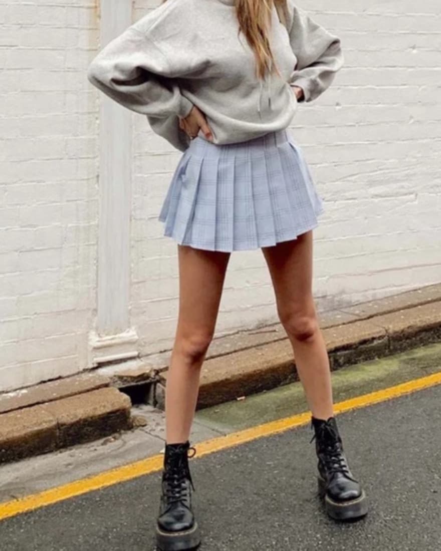 light blue plaid pleated skirt - Image 1