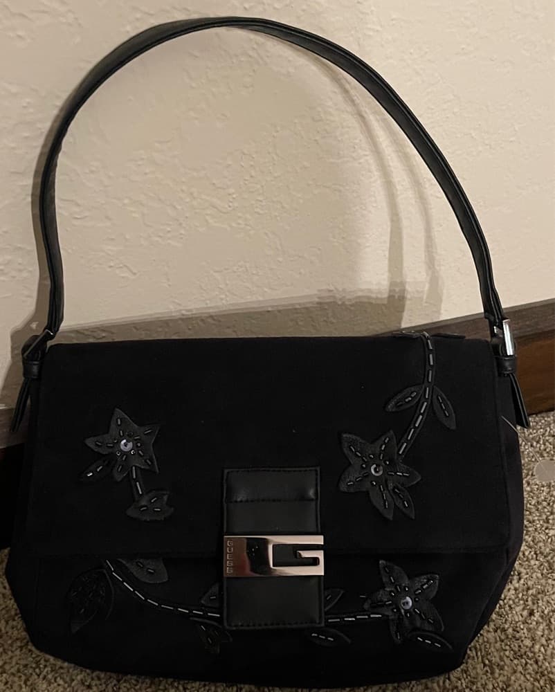 Vintage Guess Black Floral Bag  - Image 1