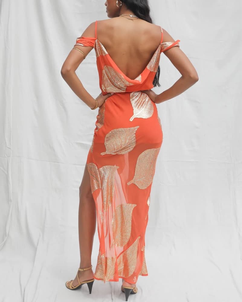 Orange Gold Goddess Dress - Image 3