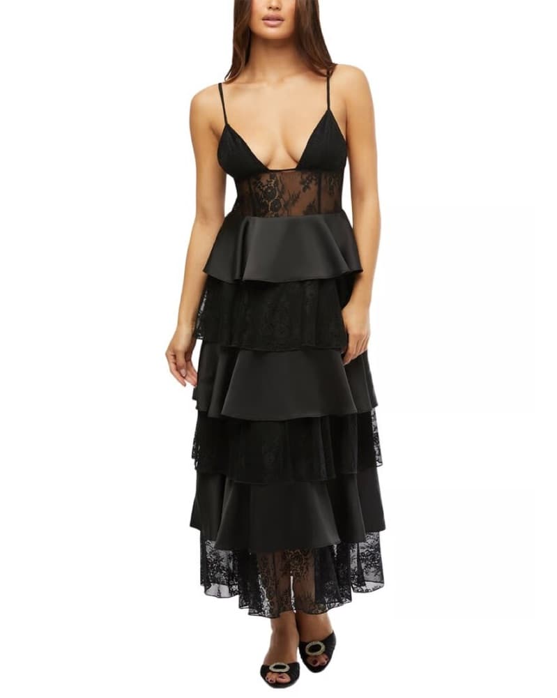 Tiered Satin & Lace Dress - Image 4