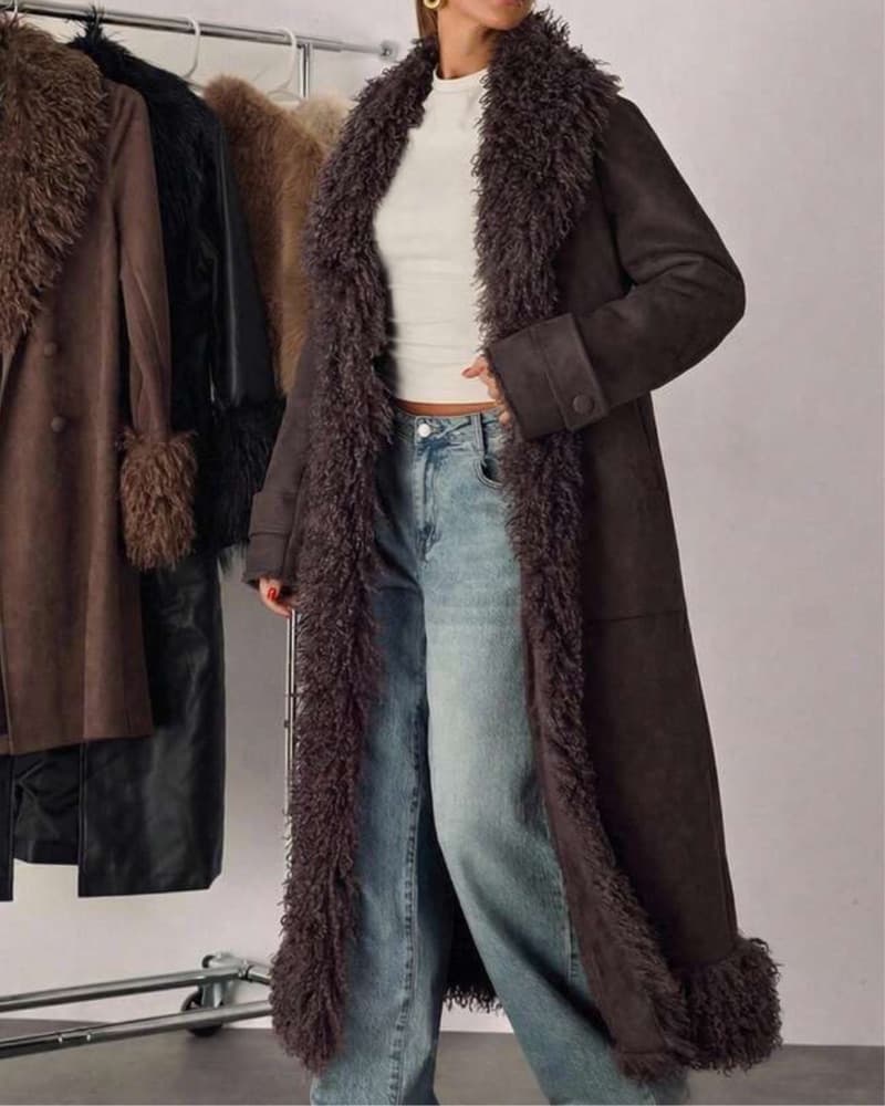 Chic Fuzzy Faux Suede Coat - Image 3