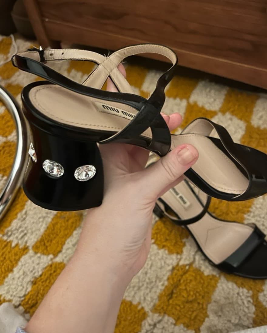 Miu Miu Patent Leather Crystal Sandals - Image 2