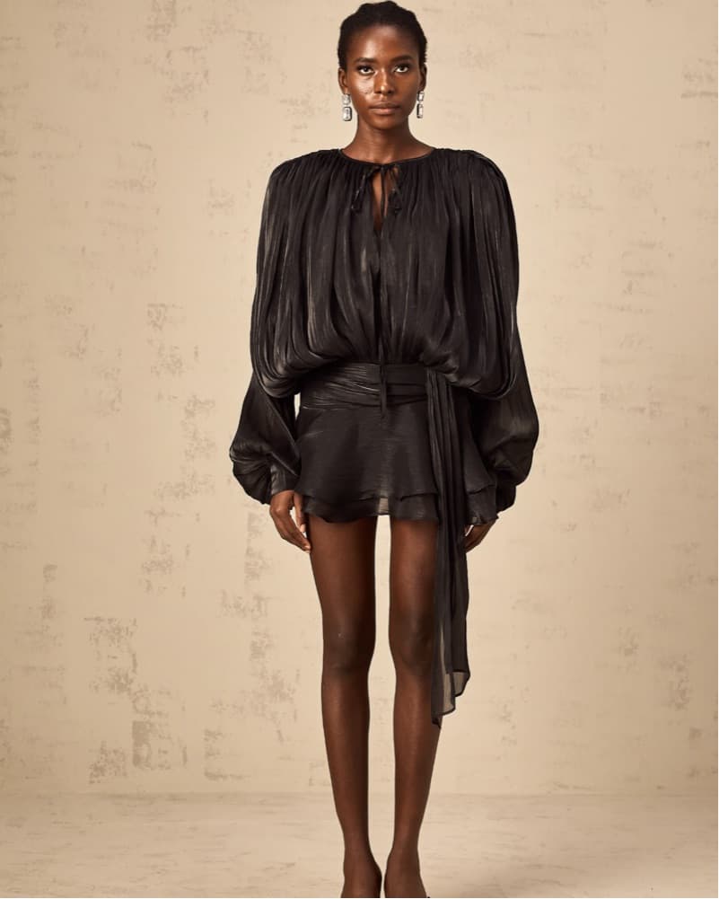 Eugenie Black Fully Pleated Ruffled Mini Dress - Image 1