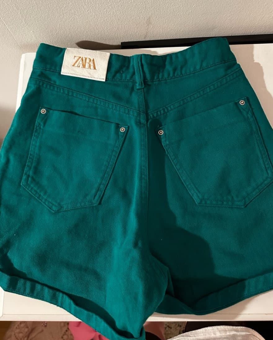 Zara Blue-Green Denim Shorts - Image 3