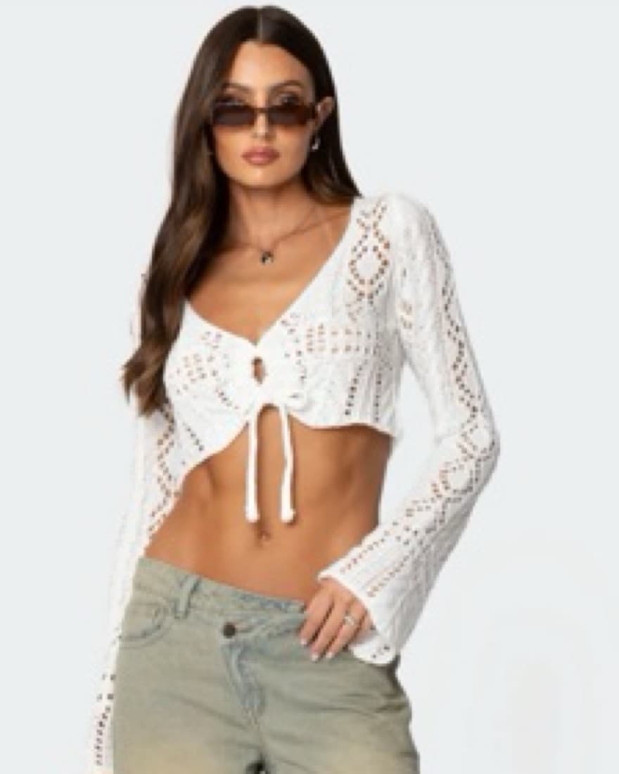 Long Sleeve Crochet Crop Top - Image 1