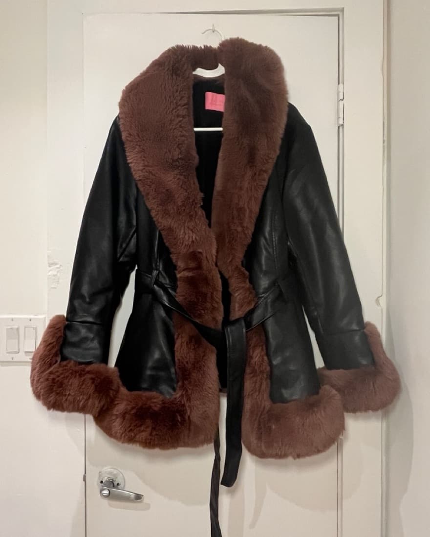 Leather Fur Trim Coat  - Image 2