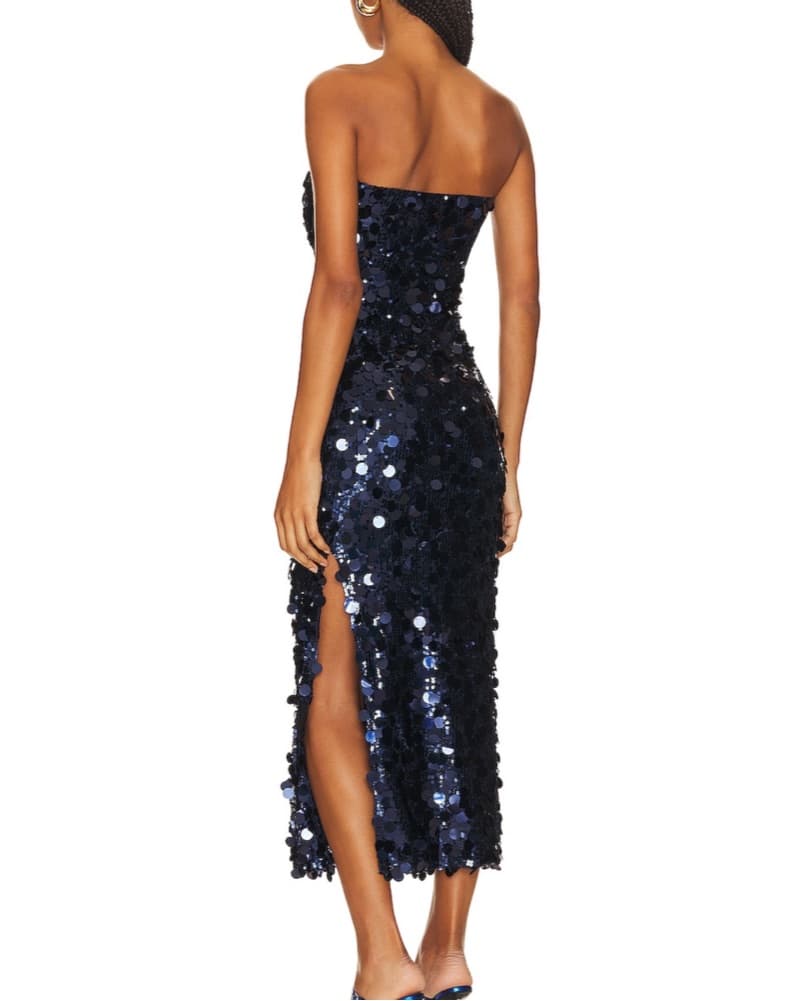 Dazzling Navy Sequin Midi Dress - Image 3