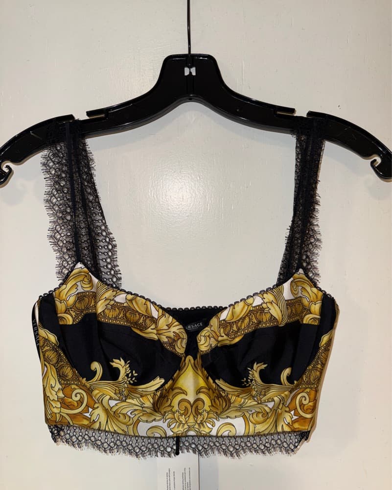 Versace Black And Gold Baroque Bralette - Image 1