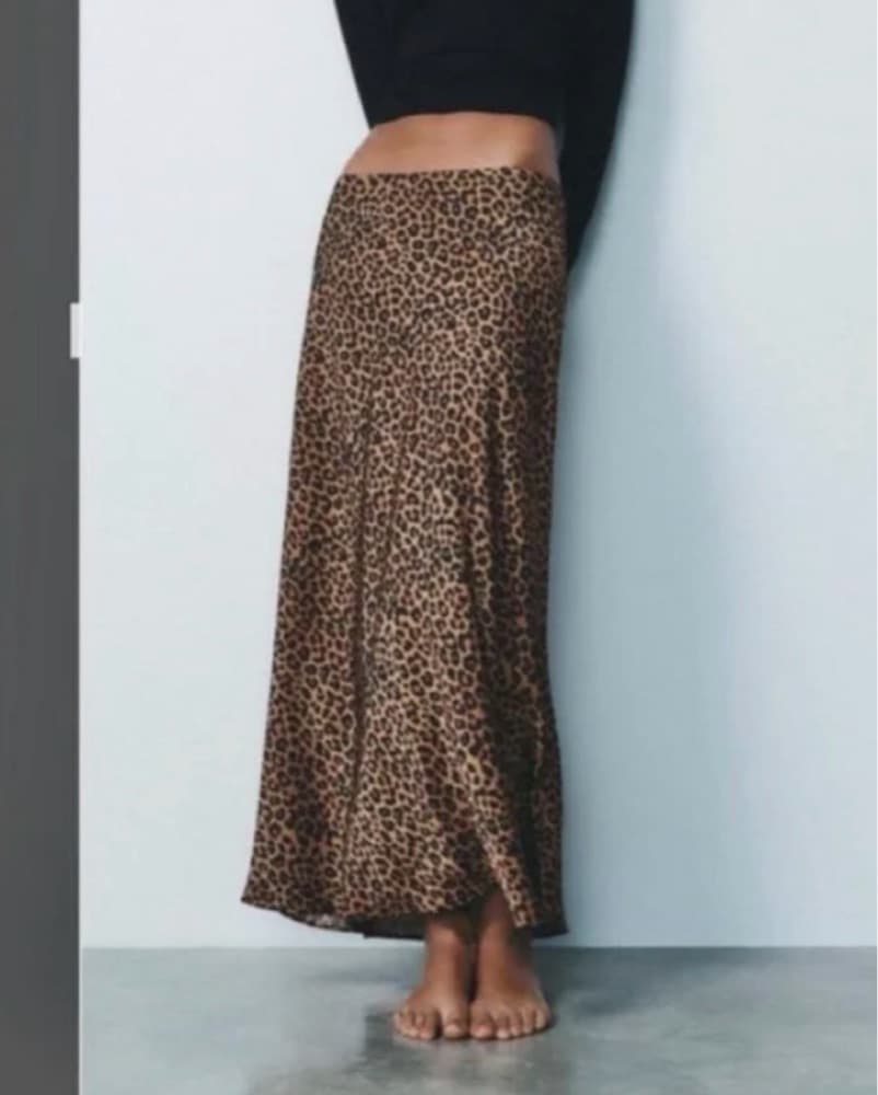 Leopard Satin Midi Skirt - Image 1