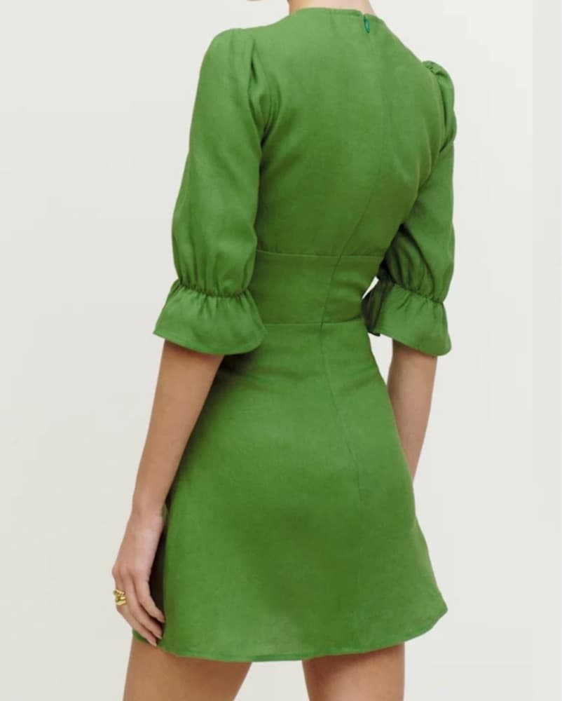 Reformation Green Puff Sleeve Mini Dress - Image 4