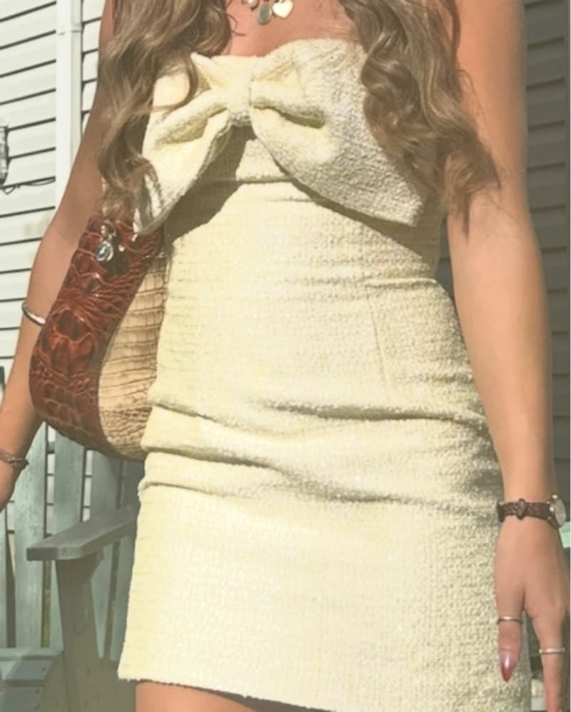 Sequin Yellow Bow Dress - Image 3