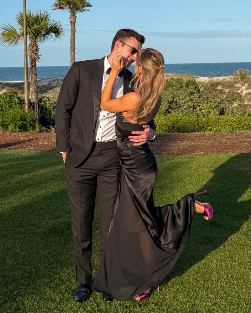 Strapless Black Satin Maxi Dress - Image 1