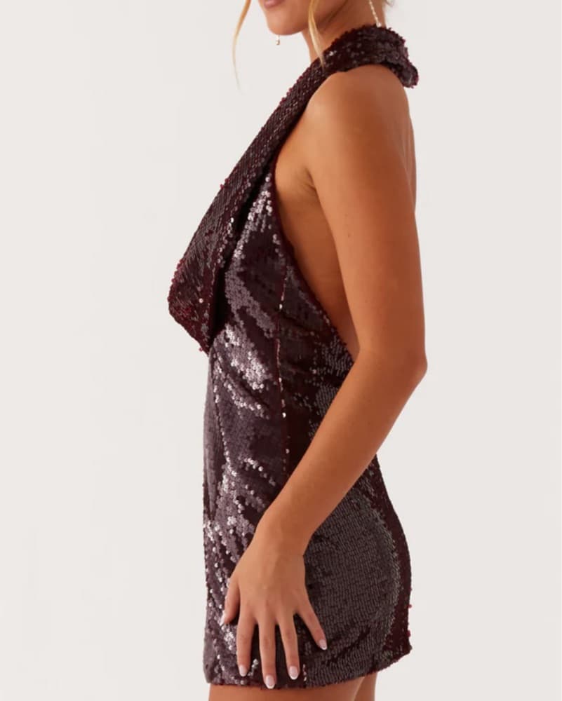 Maroon Mini Sequin Dress - Image 2