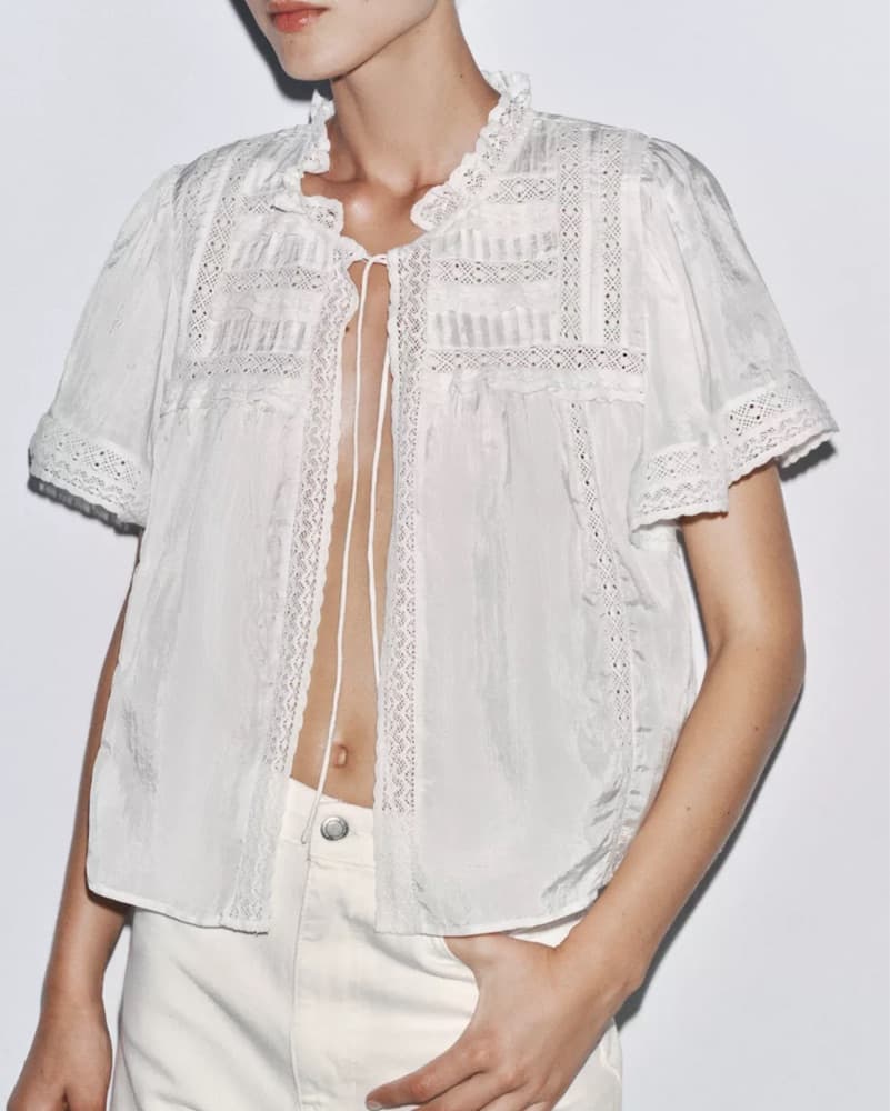 Zara Lace-Trimmed Cotton Blouse - Image 1