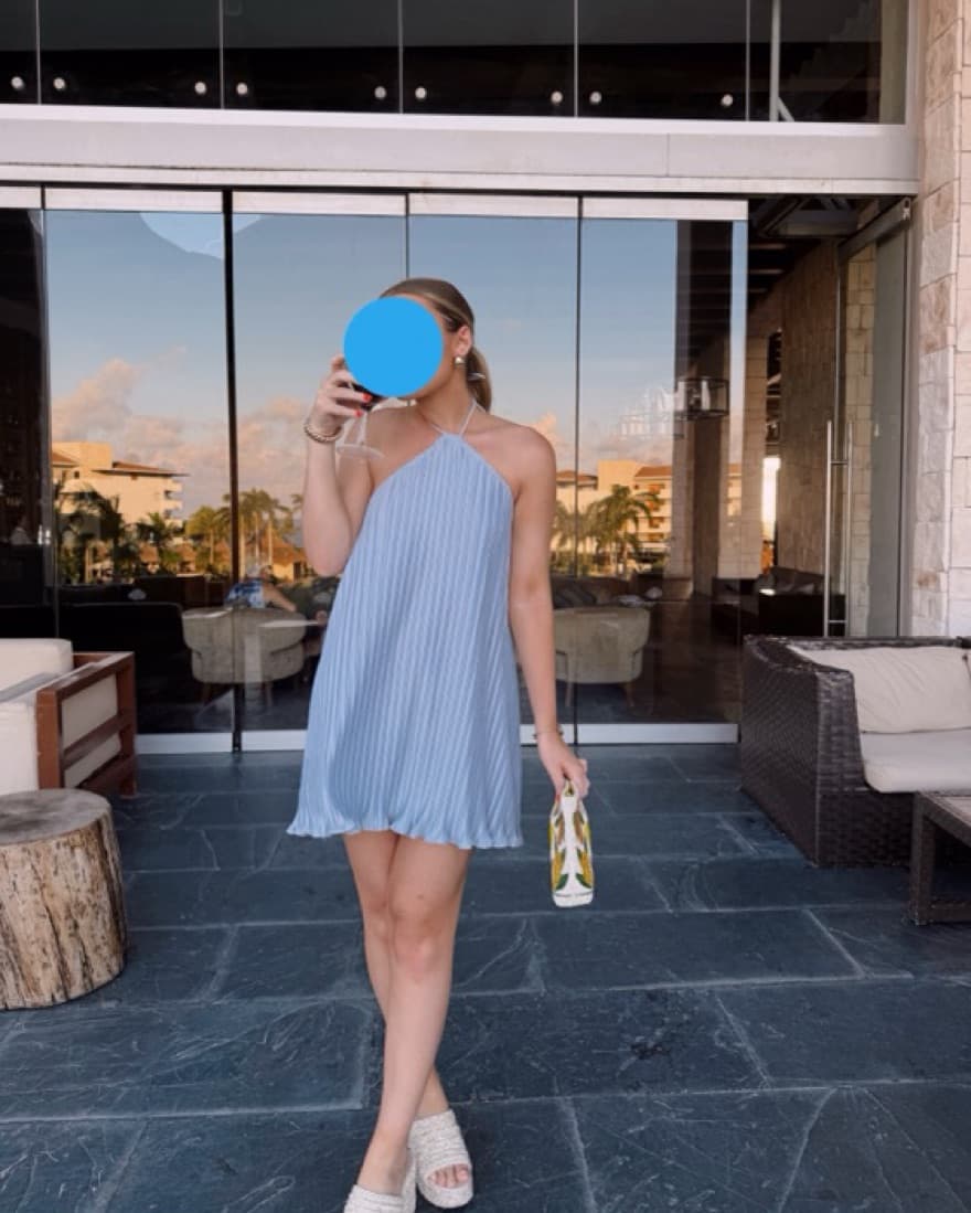 Blue Halter Mini Dress - Image 1