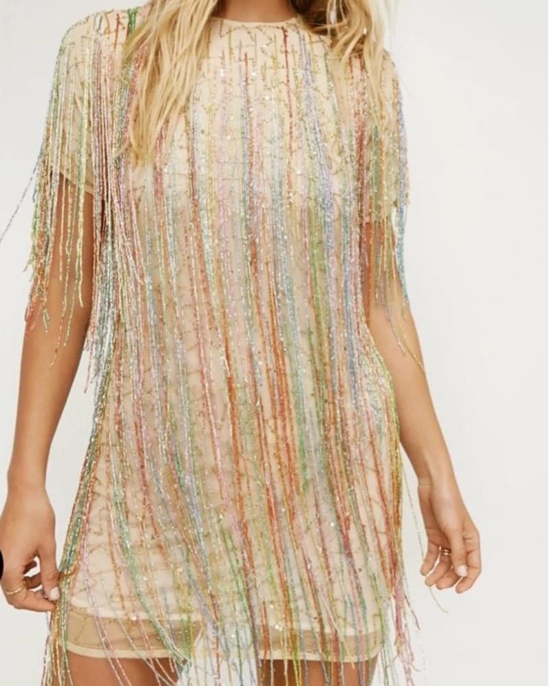 NWT Nasty Gal Beaded Fringe Mini Dress - Image 1