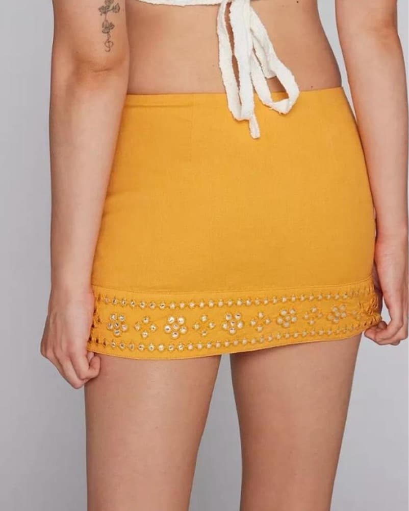 Sparkling Yellow Mini Skirt - Image 2