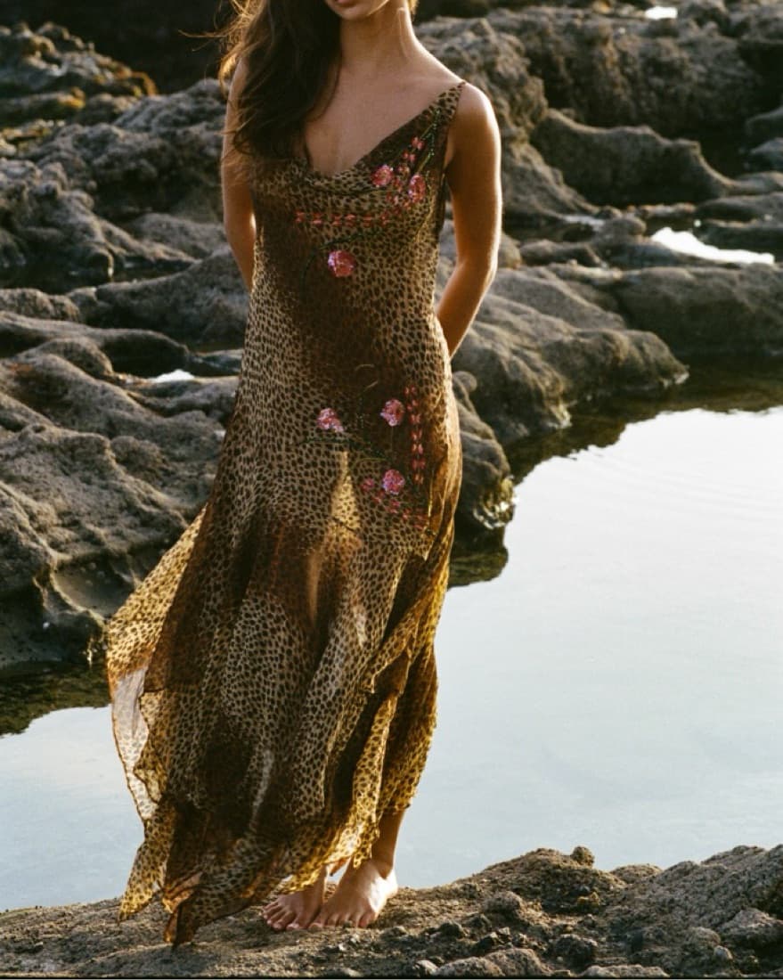 Vintage Silk Beaded Cheetah Dress - Image 1