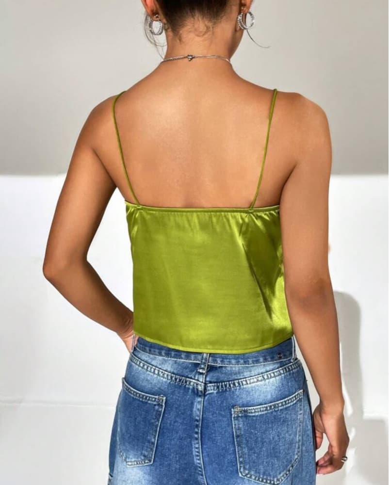 Vibrant Green Twist-Front Satin Cami - Image 2