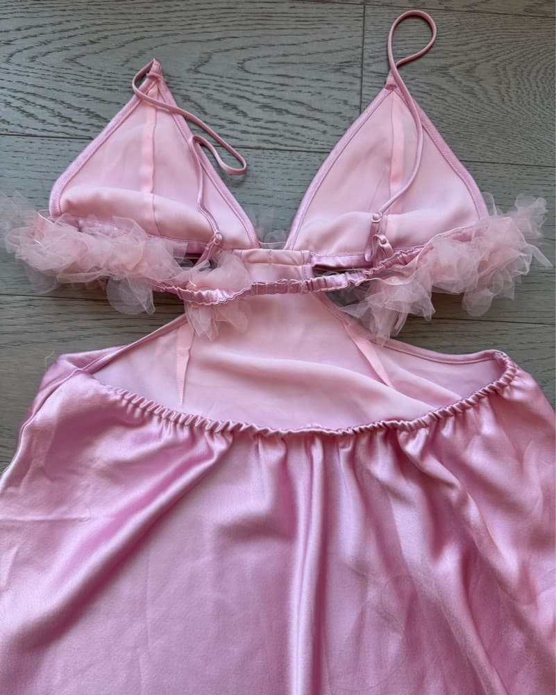 For Love & Lemons Pink Satin Slip Dress - Image 4