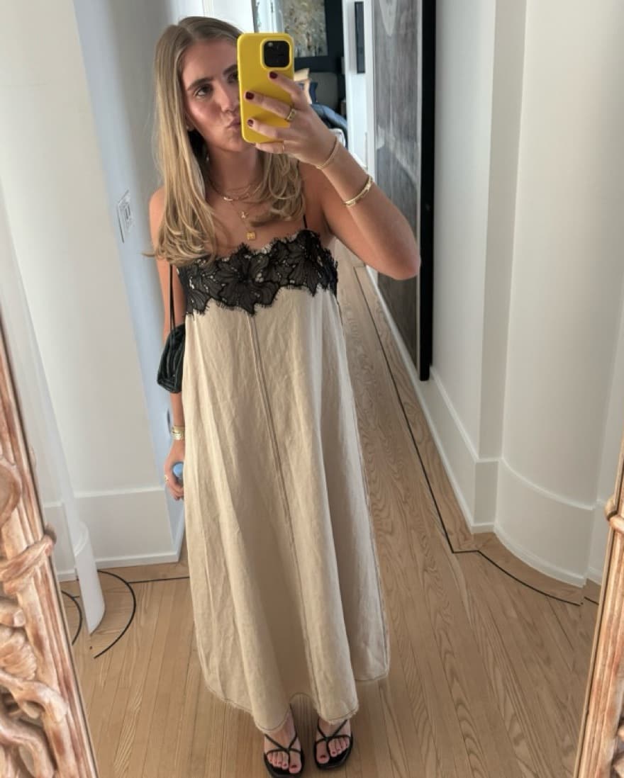 Beige and Lace Midi Dress - Image 1