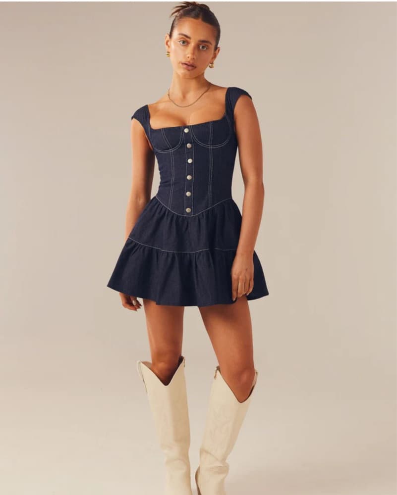 Corset Button Denim Mini Dress - Image 2
