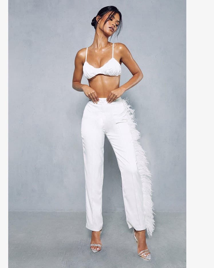White Feather Trim Pants - Image 1