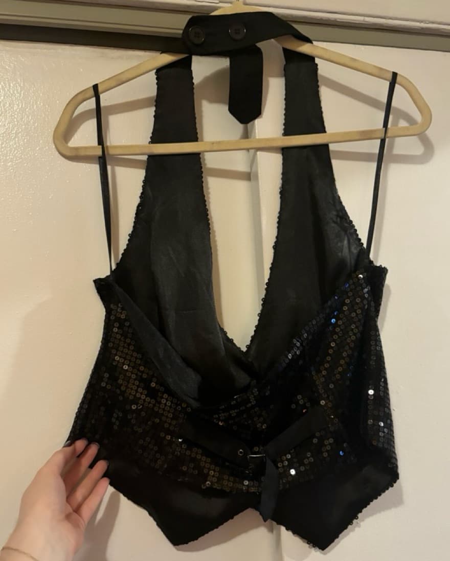 Black Sequin Halter Vest  - Image 2