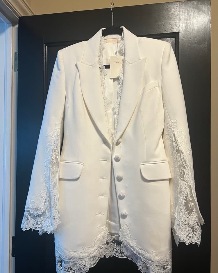 White Tuxuedo Dress W Lace Sleeves - Image 4