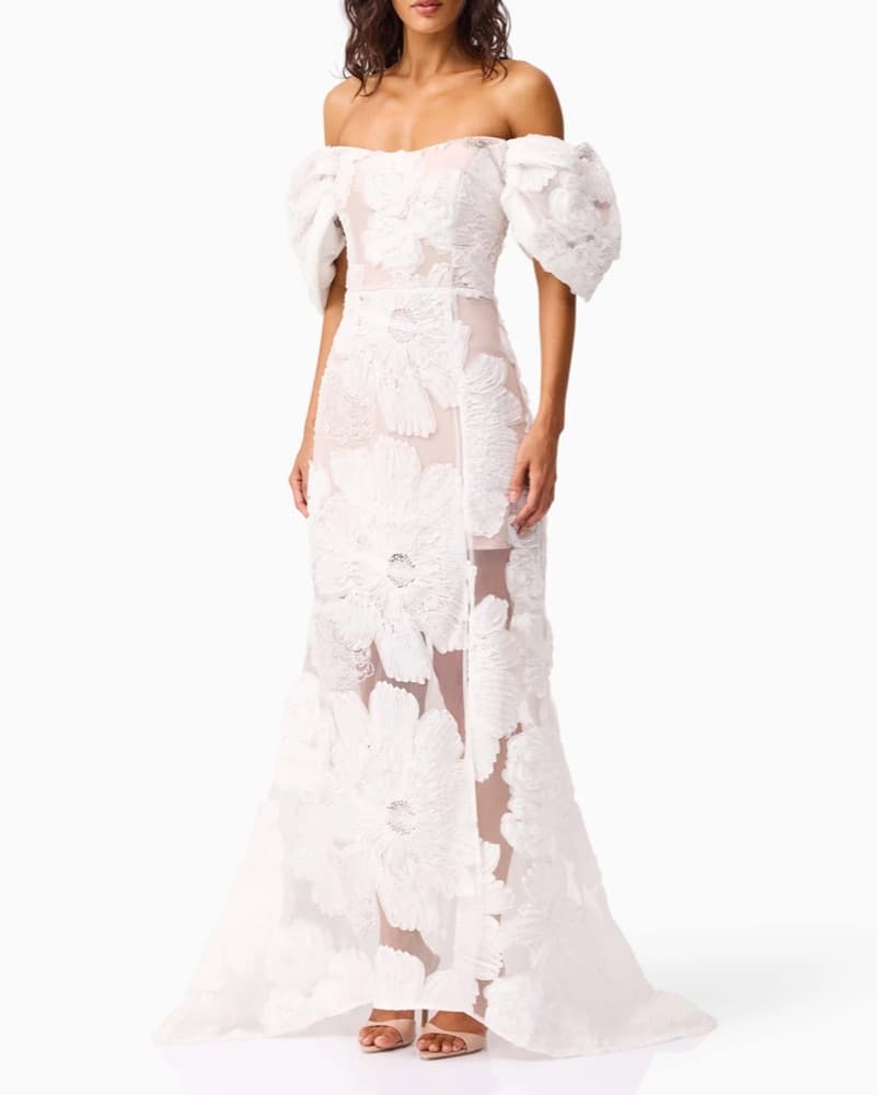 Elegant Floral Lace & Beaded Maxi Dress - Image 1