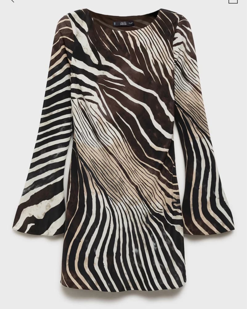 Zebra Print Midi Dress with Flared Sleeves - Image 1