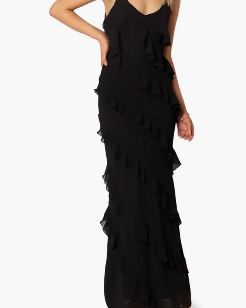 Elegant Ruffled Black Maxi Dress - Image 2