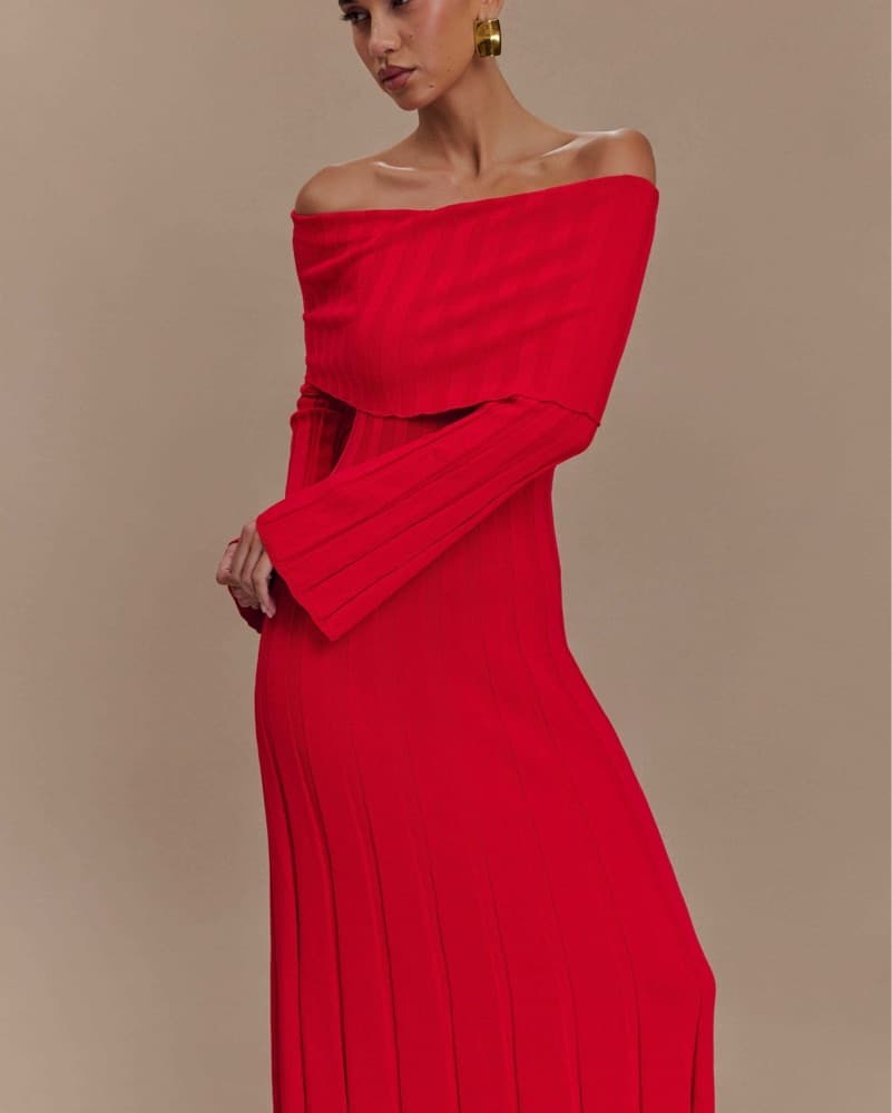 Red Knit Midi Dress - Image 5