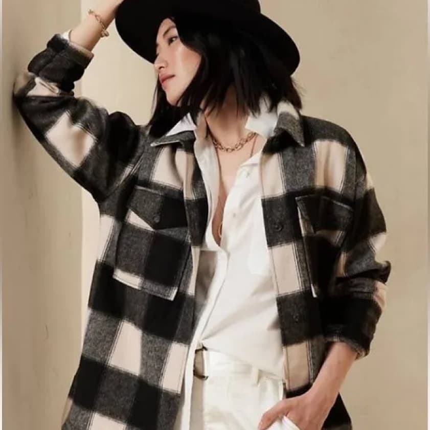 Black Plaid Shacket - Banana Republic - Image 1