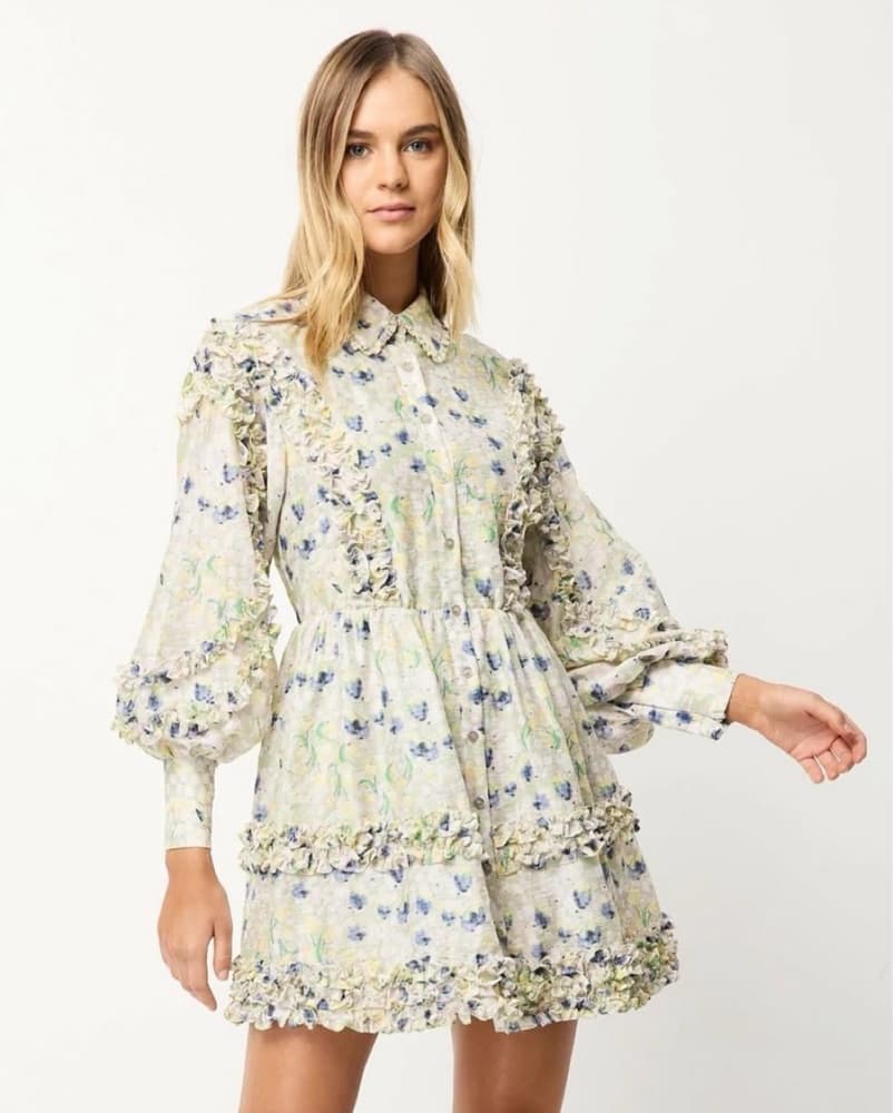 Elliat Ruffle Dress with Puff Sleeves - Image 1
