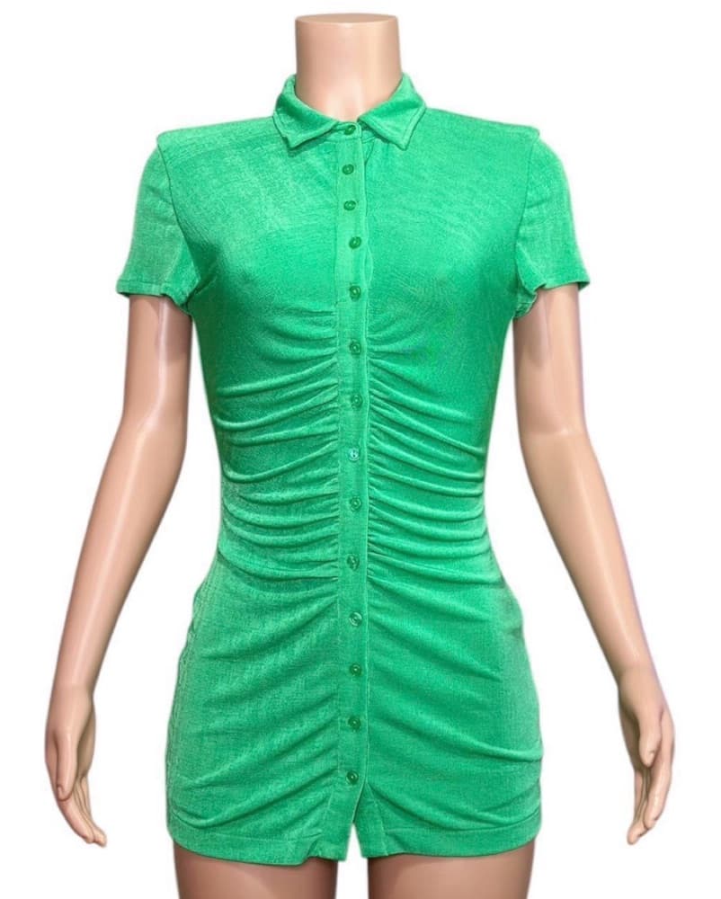 With Jean Green Button-Down Mini Dress - Image 3