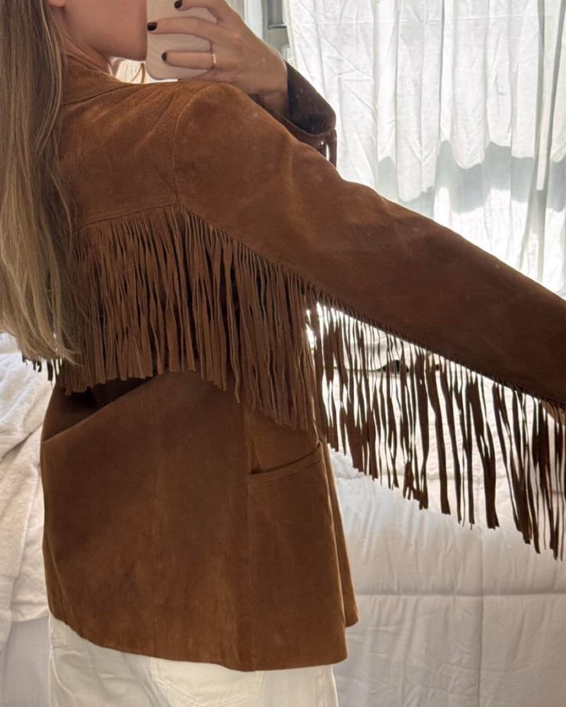 Vintage Suede Leather Fringe Jacket - Image 4