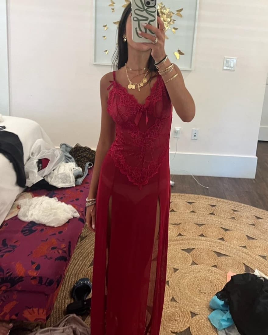 red lace sheer maxi dress with slits  - Image 3