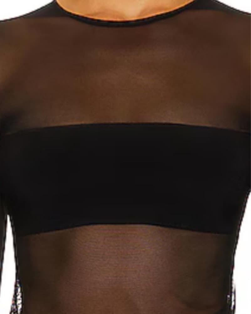 Norma Kamali Black Mesh Color-Block Long-Sleeve Top - Image 3