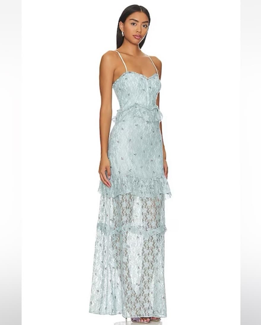 Elegant Lace Maxi Dress in Baby Blue  - Image 3