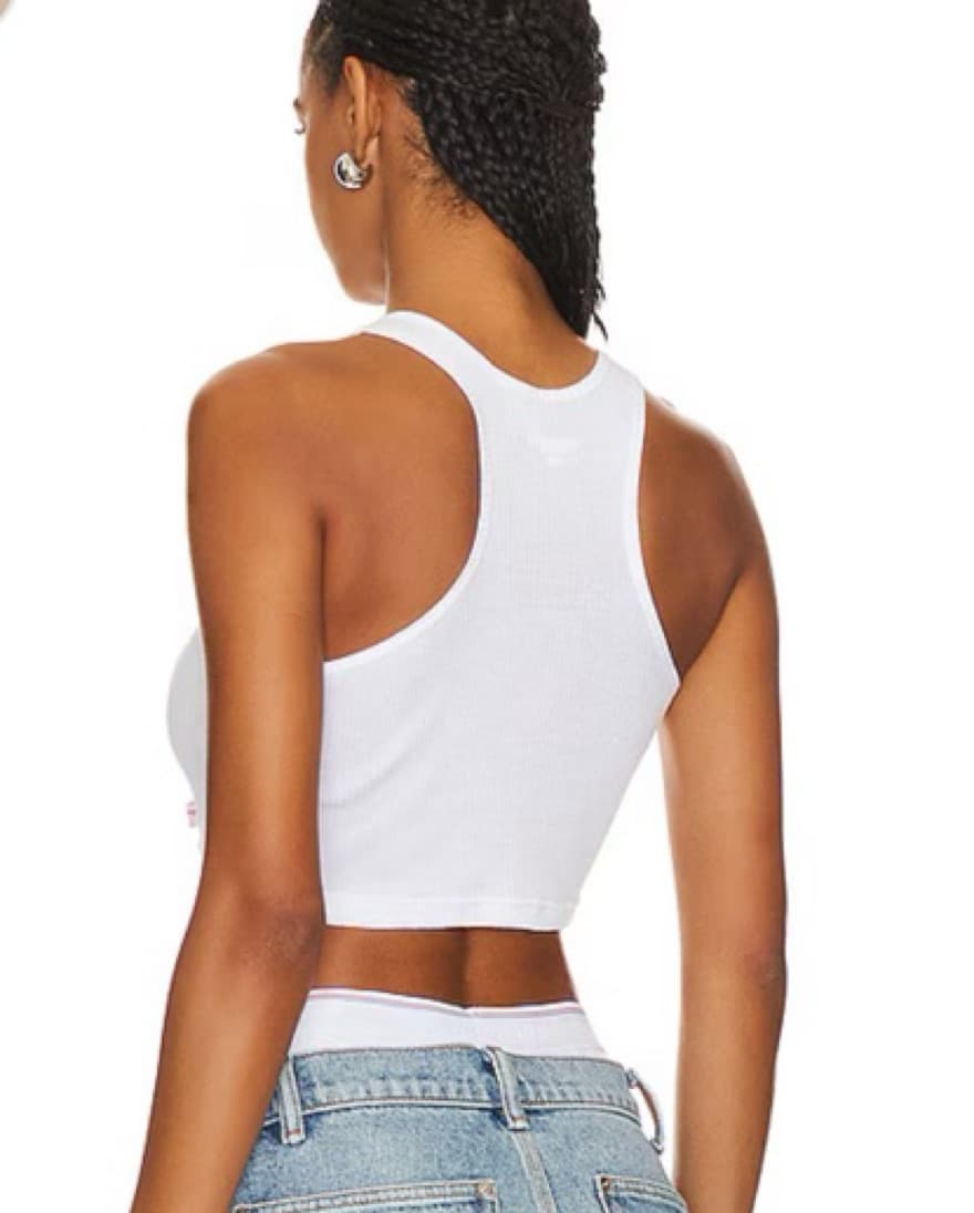 Cropped Classic Racer Tank in White  - Image 2