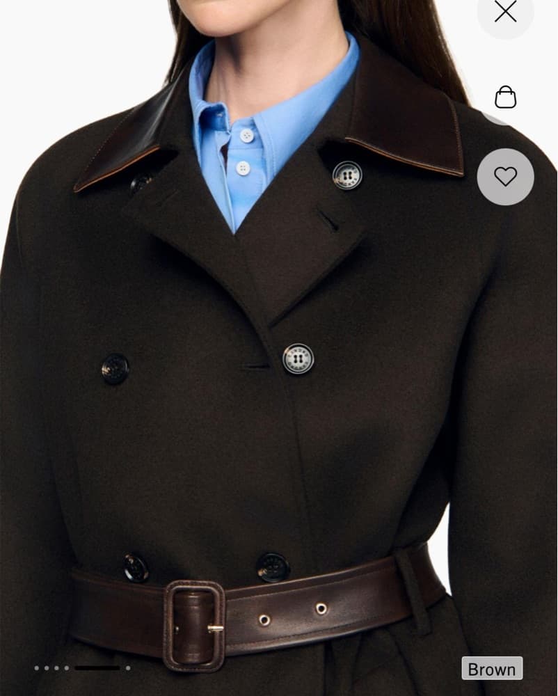 Sandro Brown Wool And Leather Coat - Image 2