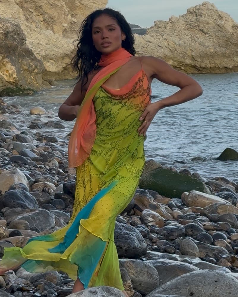 Rainbow Silk Beaded Gown - Image 4