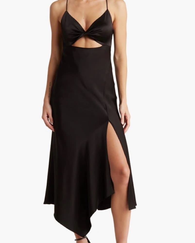 Harmony Twist Asymmetric Midi Dress - Image 1